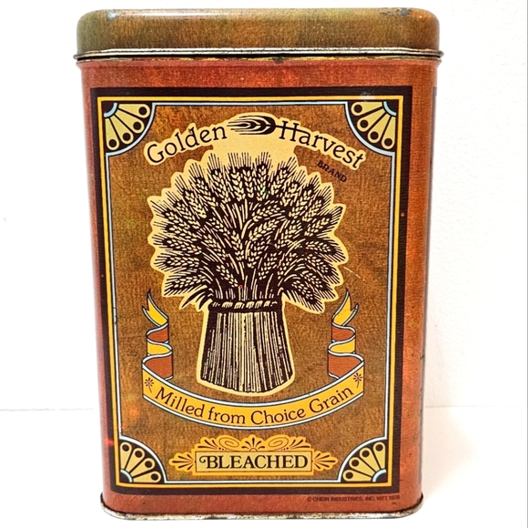 Vintage Golden Harvest Bleached Flour Tin Canister with Lid - Picture 4 of 16